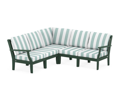 POLYWOOD® Braxton Modular 5-Piece Deep Seating Set in Green / Cabana Stripe Glacier Spa