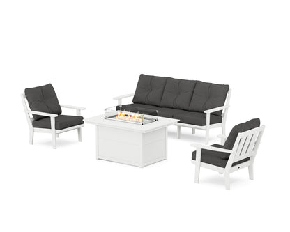 POLYWOOD® Oxford Deep Seating Fire Pit Table Set in White / Spectrum Carbon