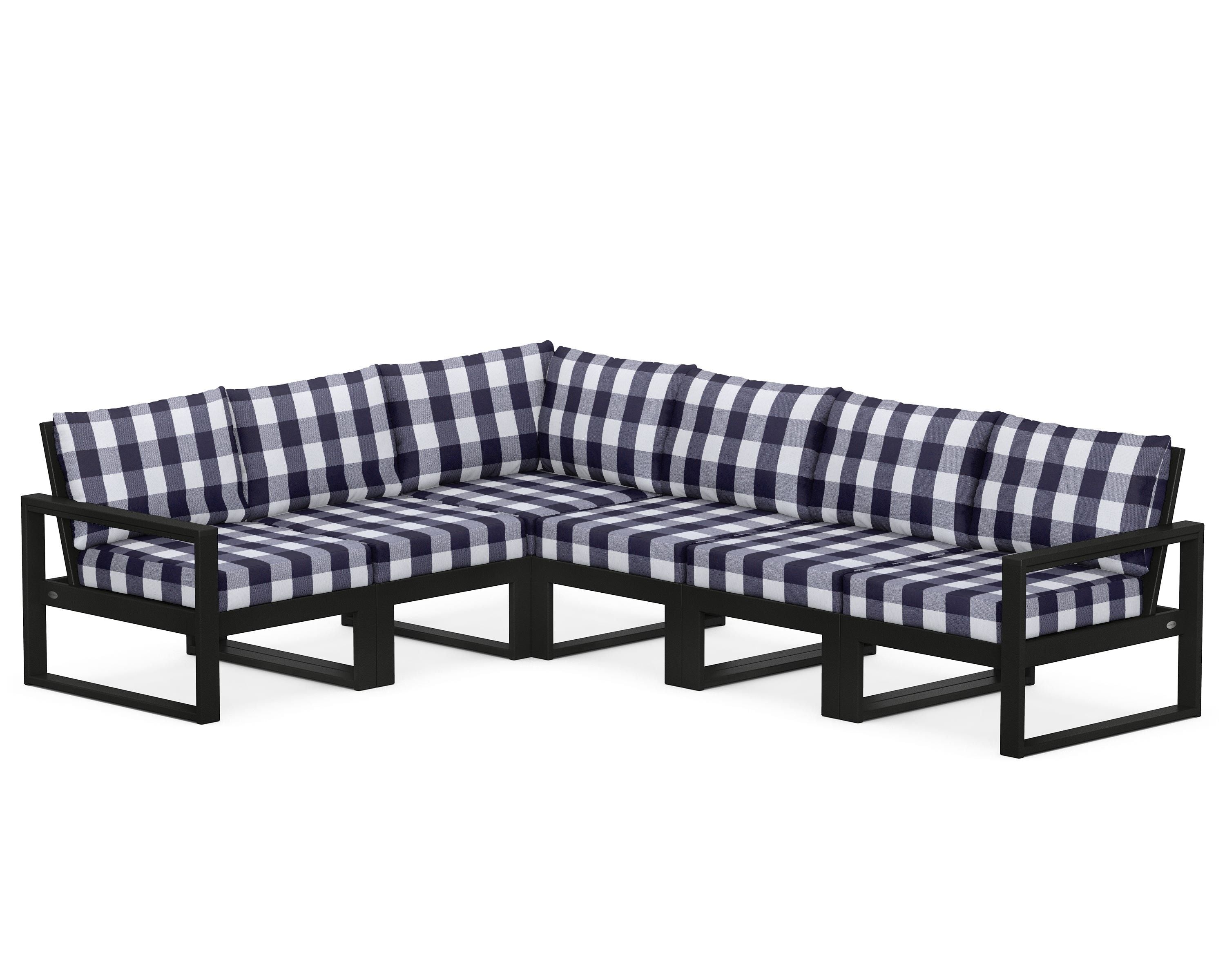 POLYWOOD® EDGE 6-Piece Modular Deep Seating Set in Black / Buffalo Plaid Navy