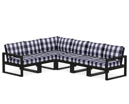 POLYWOOD® EDGE 6-Piece Modular Deep Seating Set in Black / Buffalo Plaid Navy