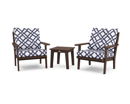 POLYWOOD® Lakeside 3-Piece Deep Seating Chair Set in Mahogany / Trellis Navy