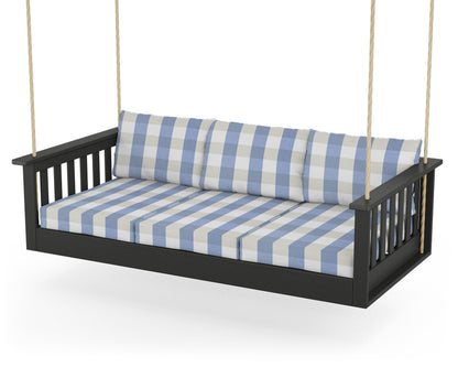 POLYWOOD® Vineyard Daybed Swing in Black / Buffalo Plaid Sky Blue