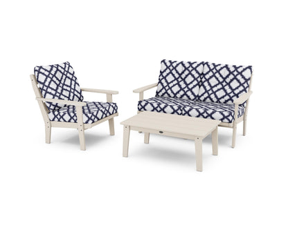 POLYWOOD® Lakeside 3-Piece Deep Seating Set in Sand / Trellis Navy