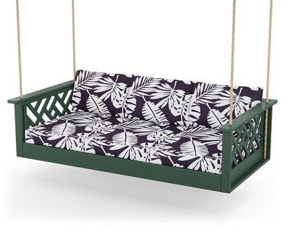 POLYWOOD® Chippendale Daybed Swing in Green / Leaf Navy