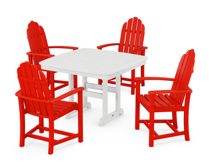 POLYWOOD® Classic Adirondack 5-Piece Dining Set with Trestle Legs in Sunset Red / White