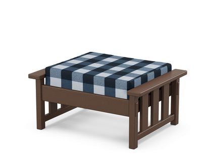 Martha Stewart by POLYWOOD® Acadia Deep Seating Ottoman in Mahogany / Buffalo Plaid Marine Indigo
