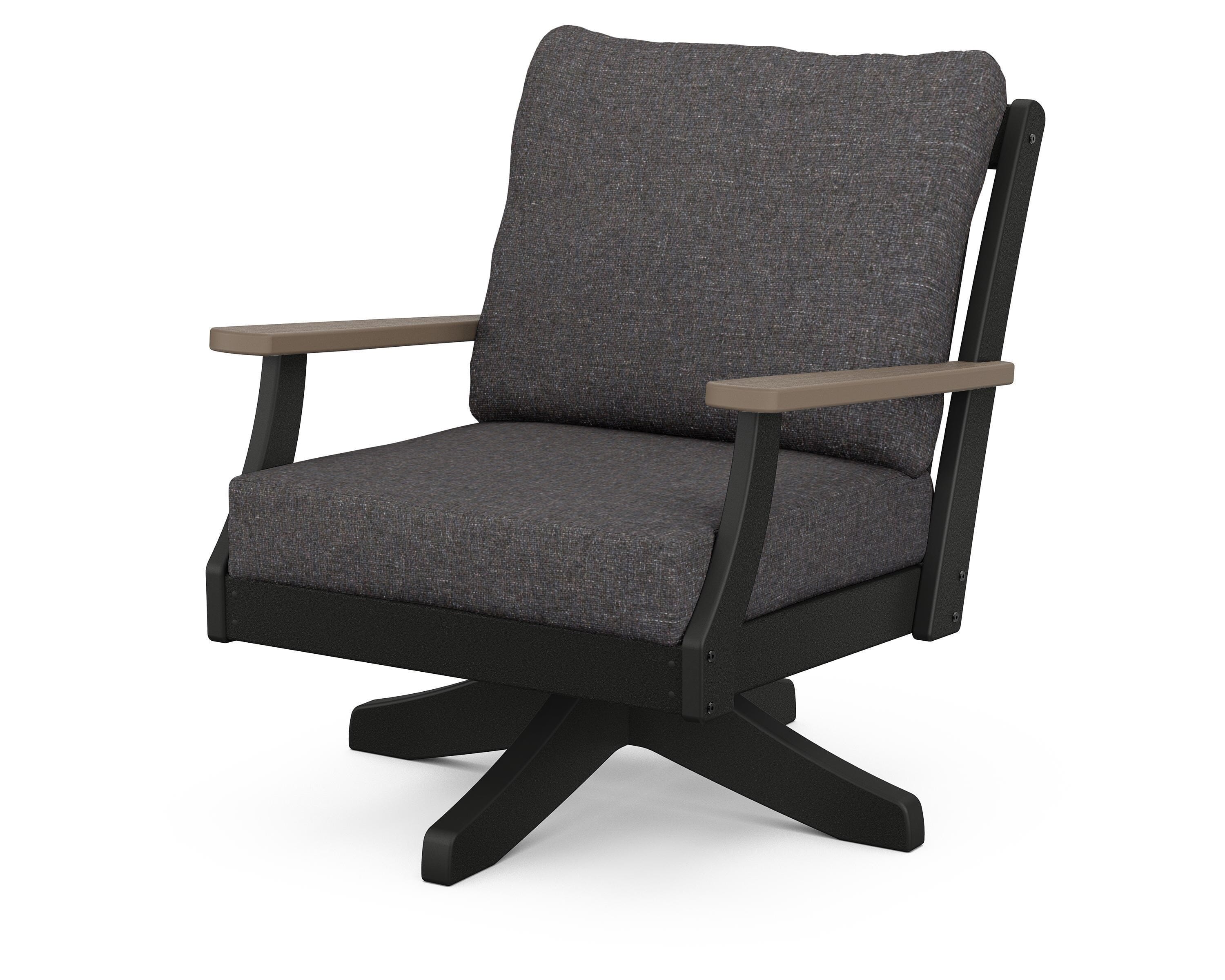 POLYWOOD® Braxton Deep Seating Swivel Chair in Black / Kona / Ash Charcoal