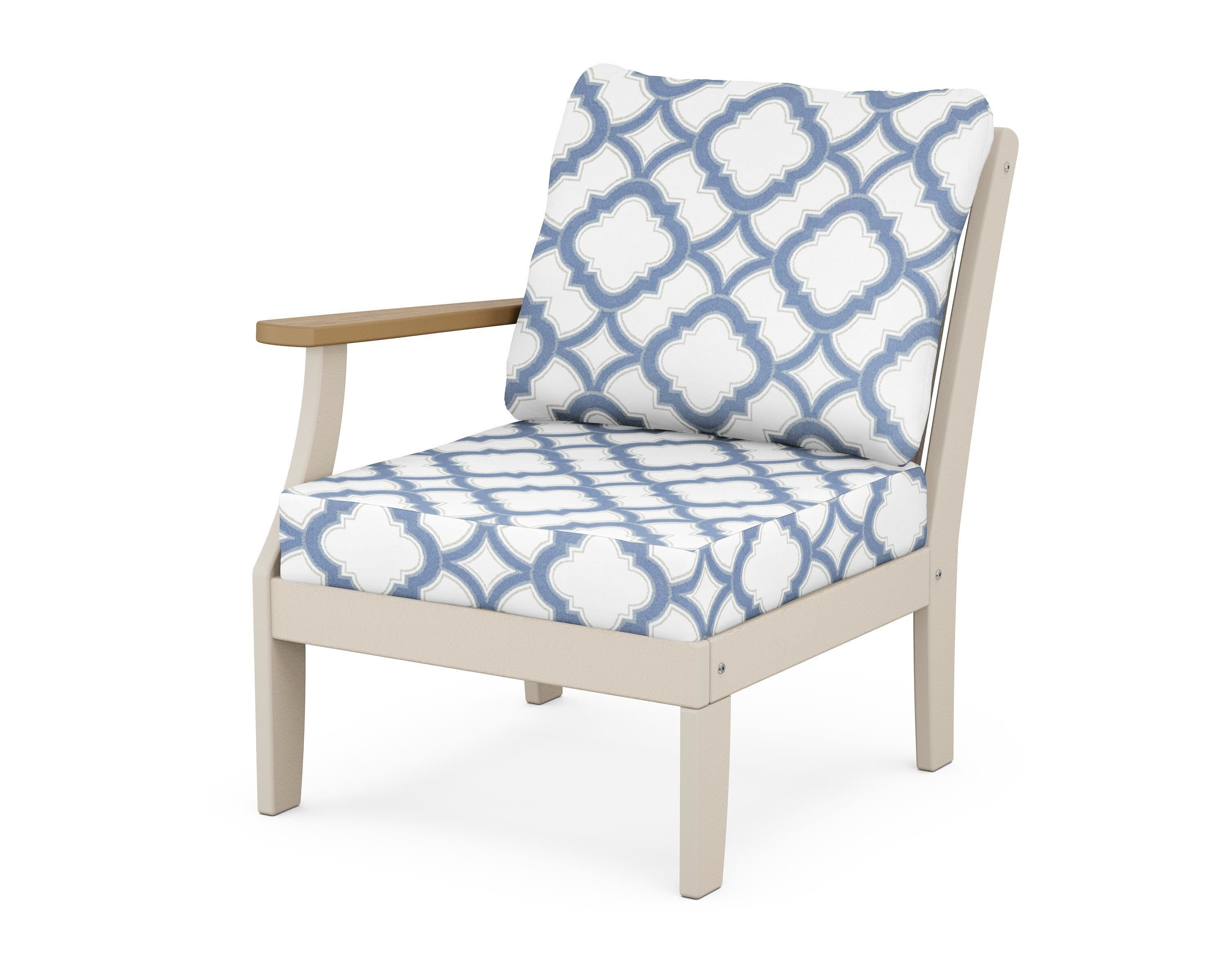 POLYWOOD® Braxton Modular Left Arm Chair in Sand / Natural / Trellis Sky Blue