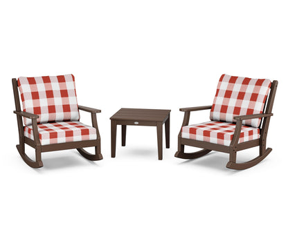 Country Living Wovendale 3-Piece Deep Seating Rocker Set in Mahogany / Buffalo Plaid Crimson