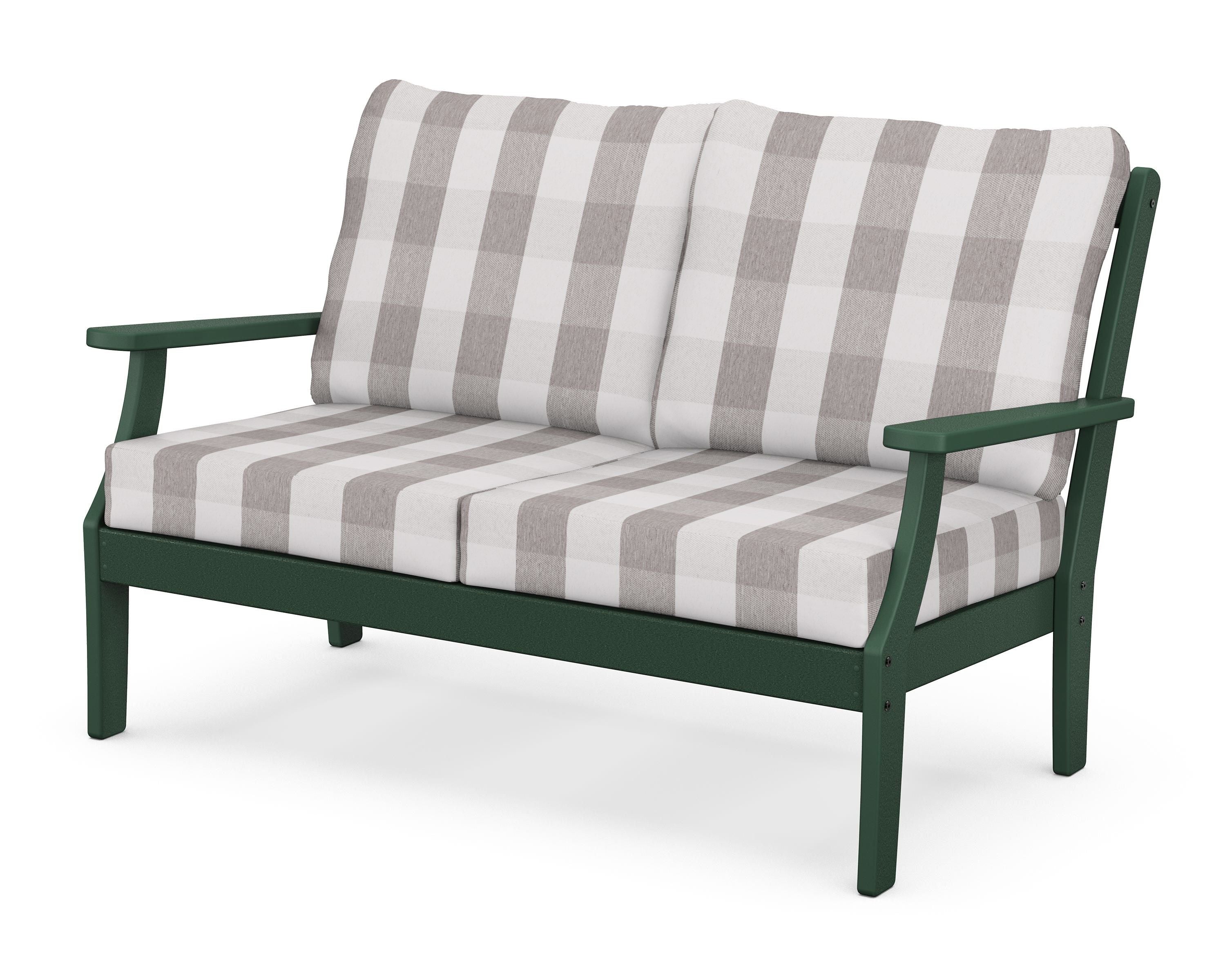 POLYWOOD® Braxton Deep Seating Loveseat in Green / Buffalo Plaid Grey Mist