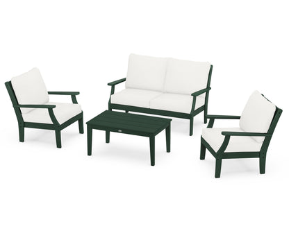 POLYWOOD® Braxton 4-Piece Deep Seating Chair Set in Green / Natural Linen