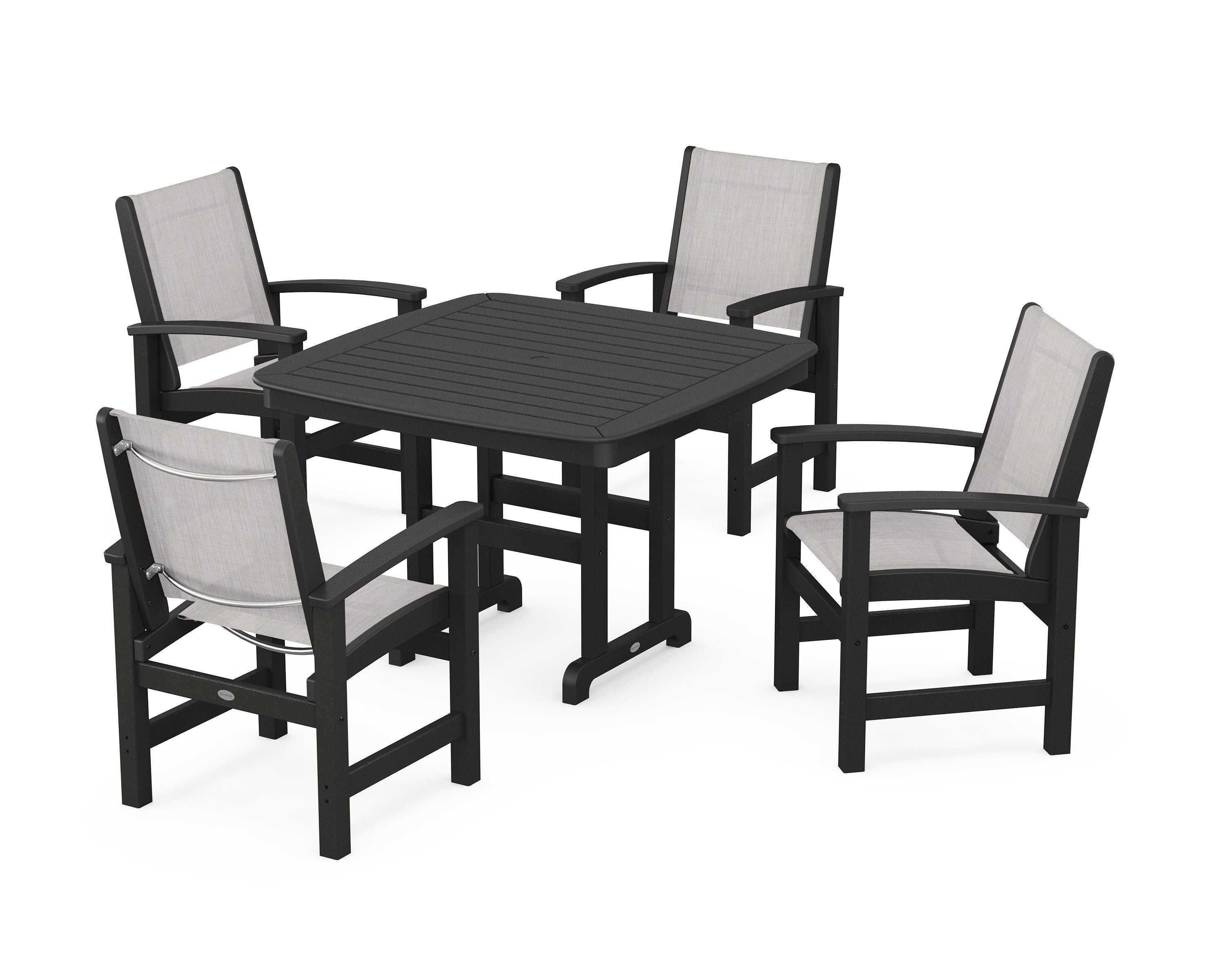 POLYWOOD® Coastal 5-Piece Dining Set in Black / Parchment Sling