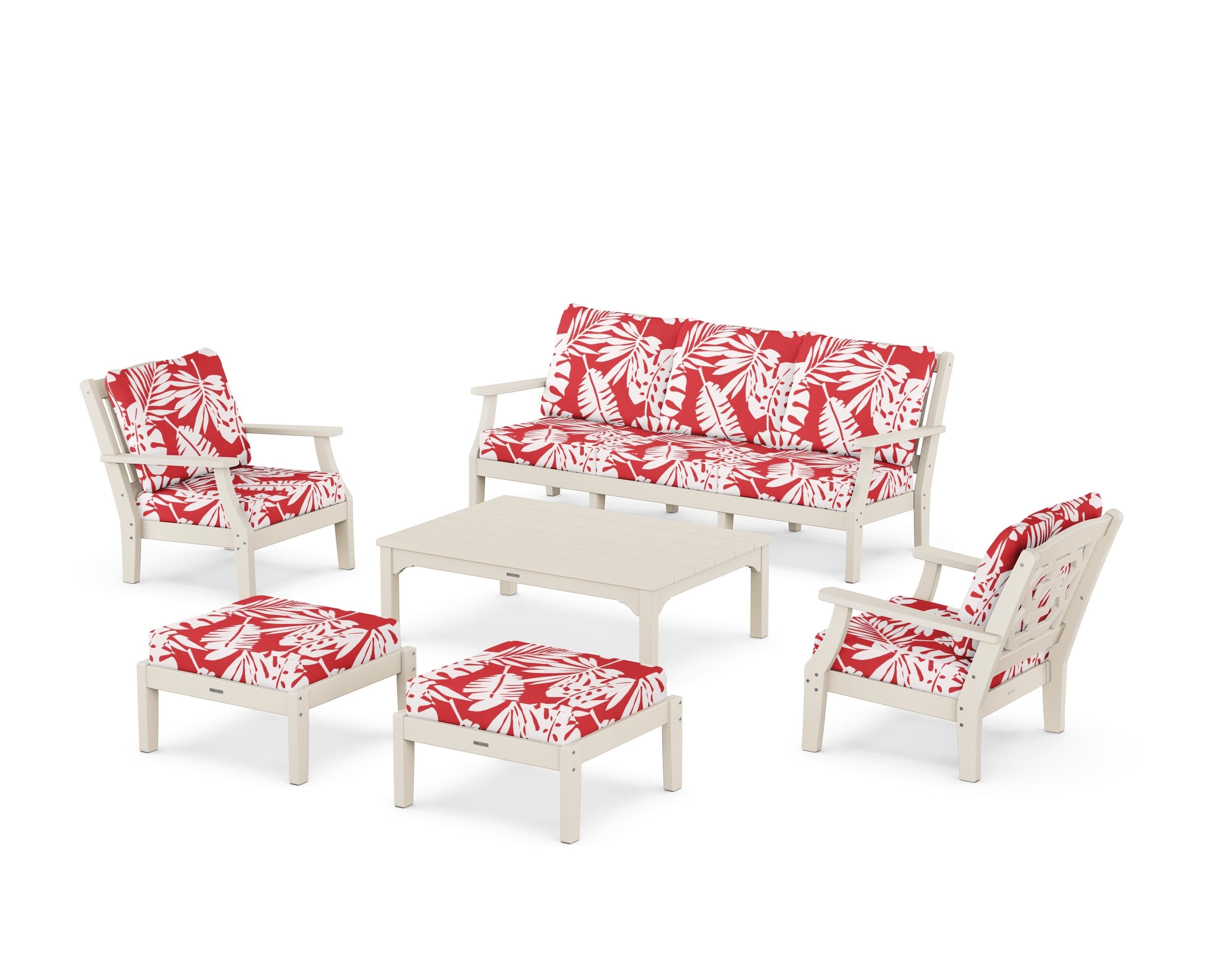 Martha Stewart by POLYWOOD® Chinoiserie 6-Piece Lounge Sofa Set in Sand / Leaf Crimson