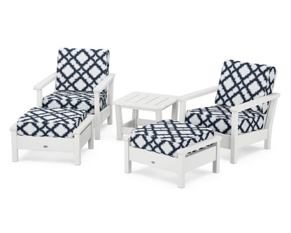 POLYWOOD® Harbour 5-Piece Deep Seating Chair Set in White / Trellis Marine Indigo