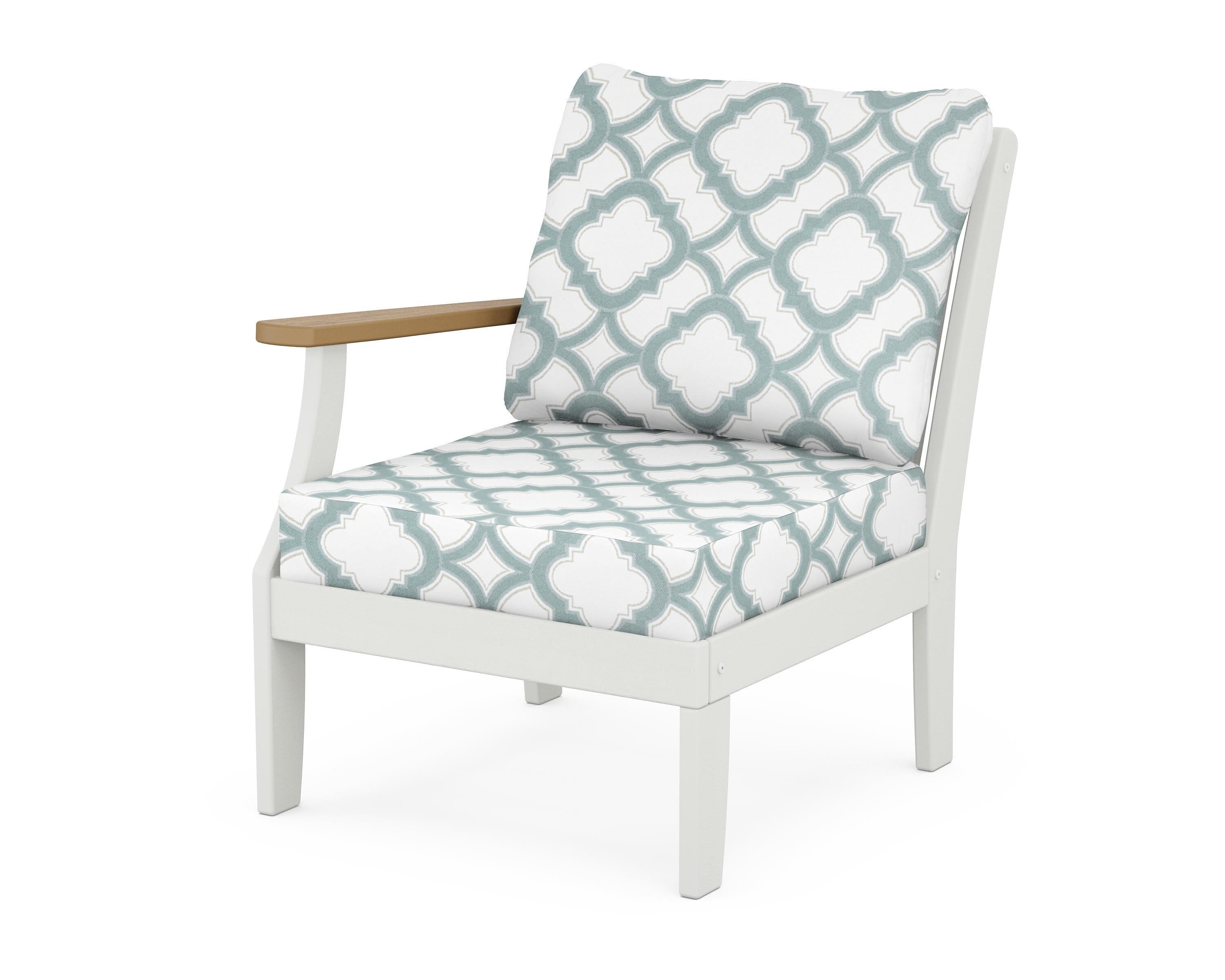 POLYWOOD® Braxton Modular Left Arm Chair in White / Natural / Trellis Glacier Spa