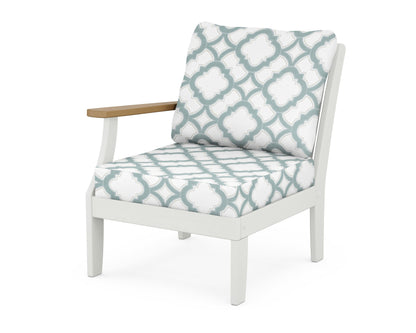 POLYWOOD® Braxton Modular Left Arm Chair in White / Natural / Trellis Glacier Spa