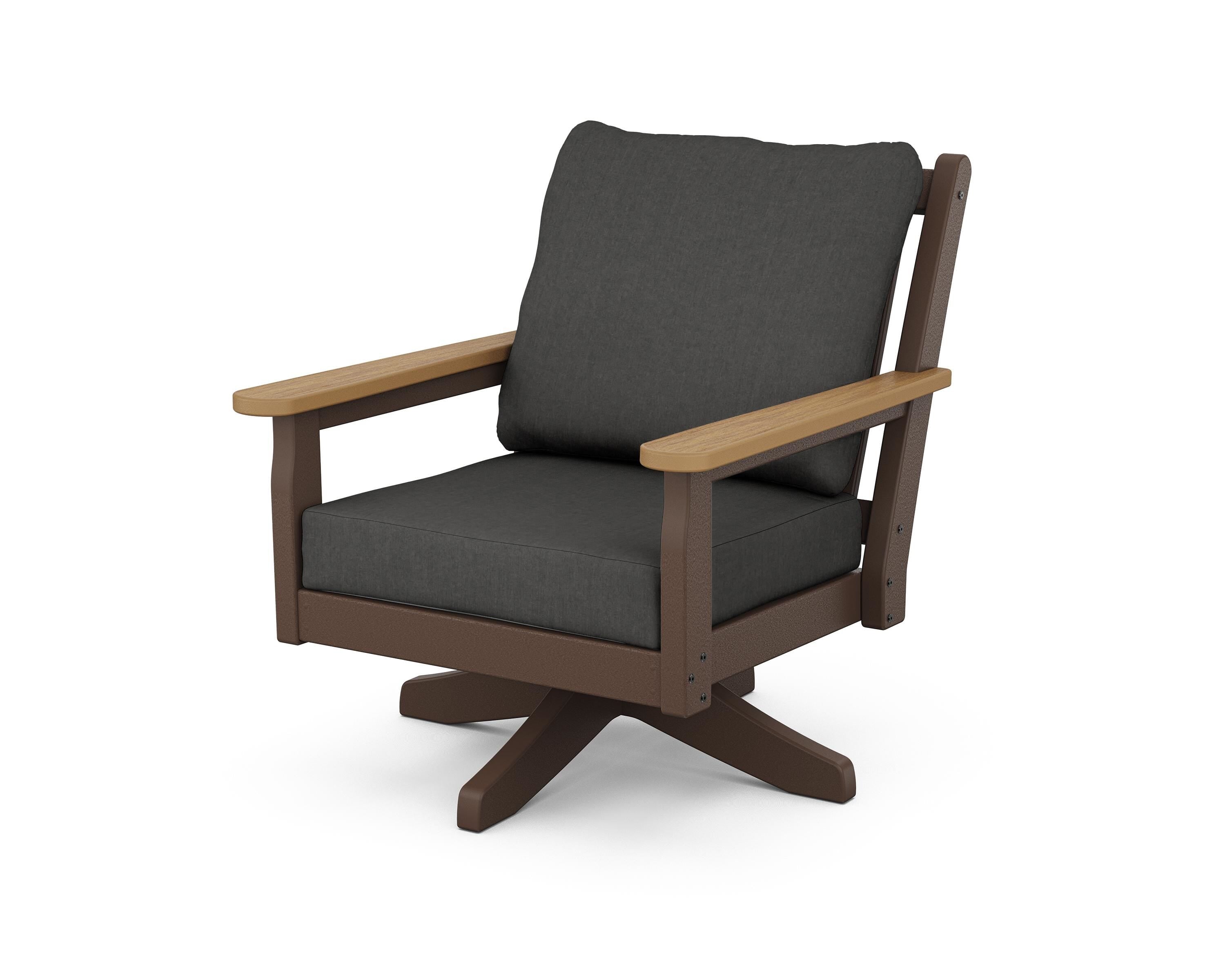 POLYWOOD® Chippendale Deep Seating Swivel Chair in Mahogany / Natural / Spectrum Carbon