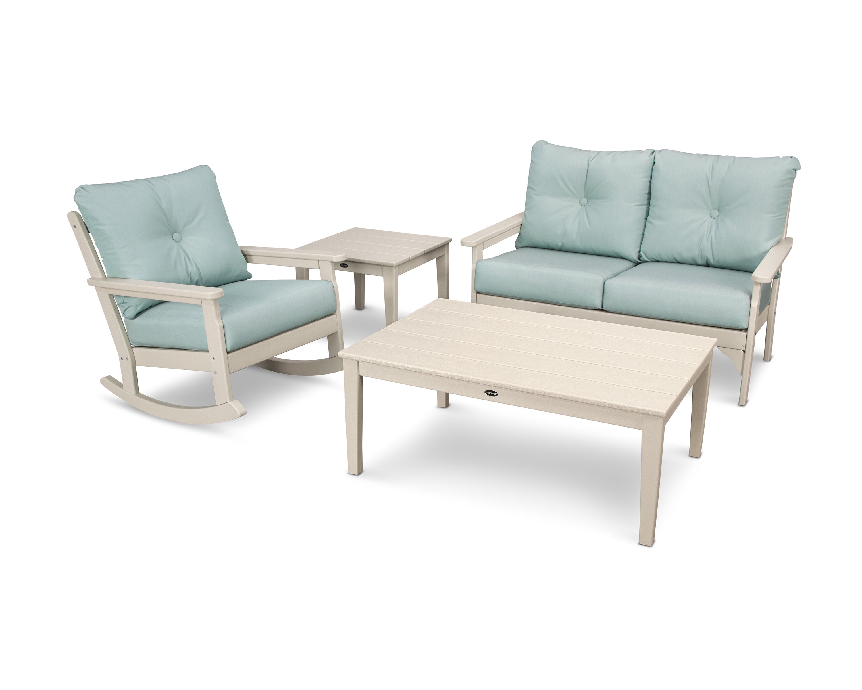 POLYWOOD® Vineyard 4-Piece Deep Seating Rocker Set in Sand / Spa