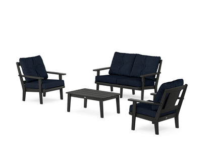 POLYWOOD® Prairie 4-Piece Deep Seating Set with Loveseat in Black / Marine Indigo