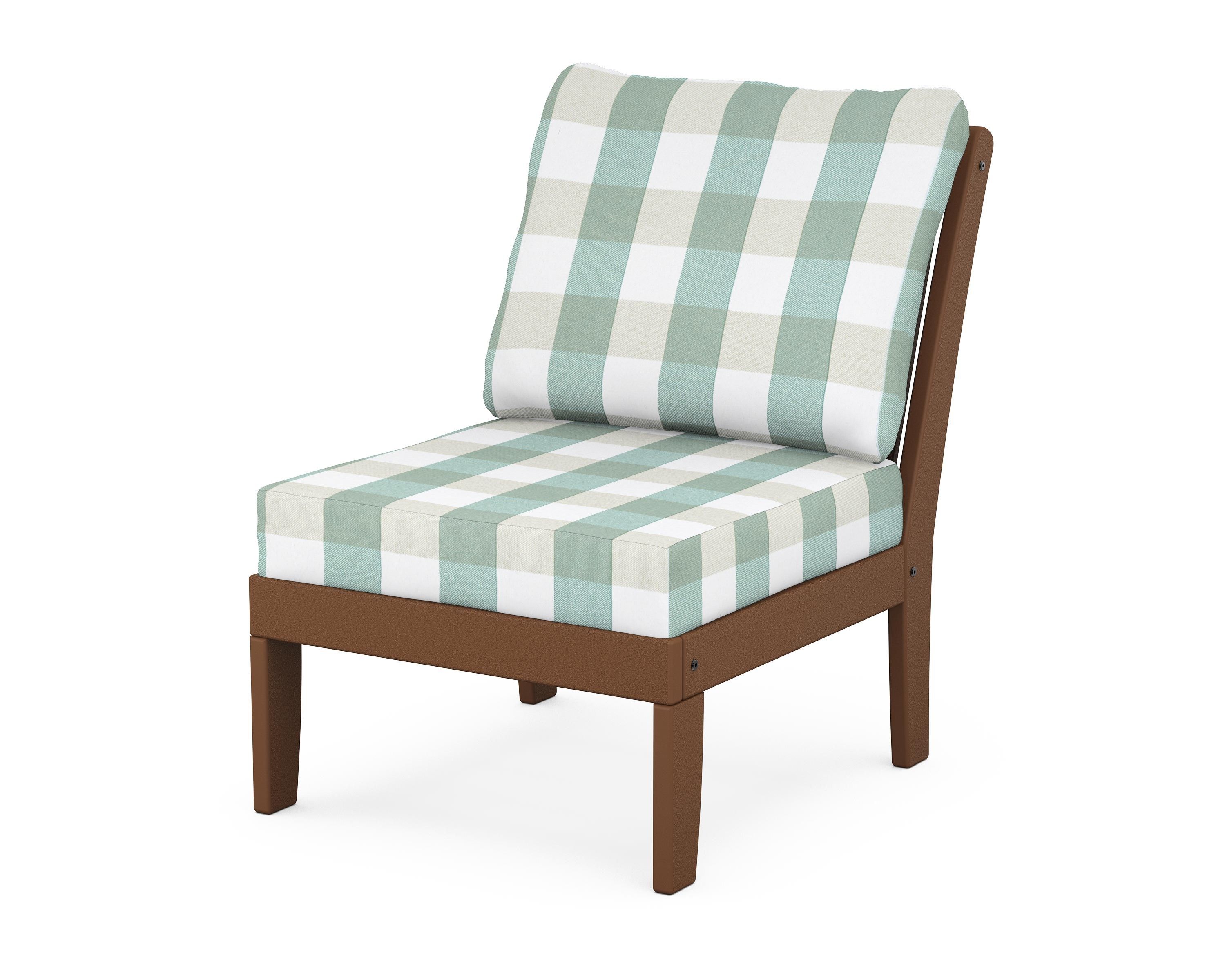 POLYWOOD® Braxton Modular Armless Chair in Teak / Buffalo Plaid Glacier Spa