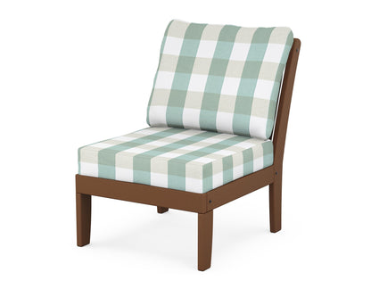 POLYWOOD® Braxton Modular Armless Chair in Teak / Buffalo Plaid Glacier Spa