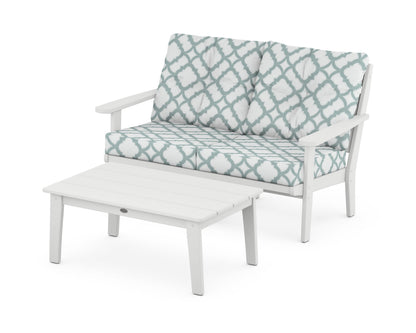 POLYWOOD® Lakeside 2-Piece Lounge Loveseat Set in White / Trellis Glacier Spa