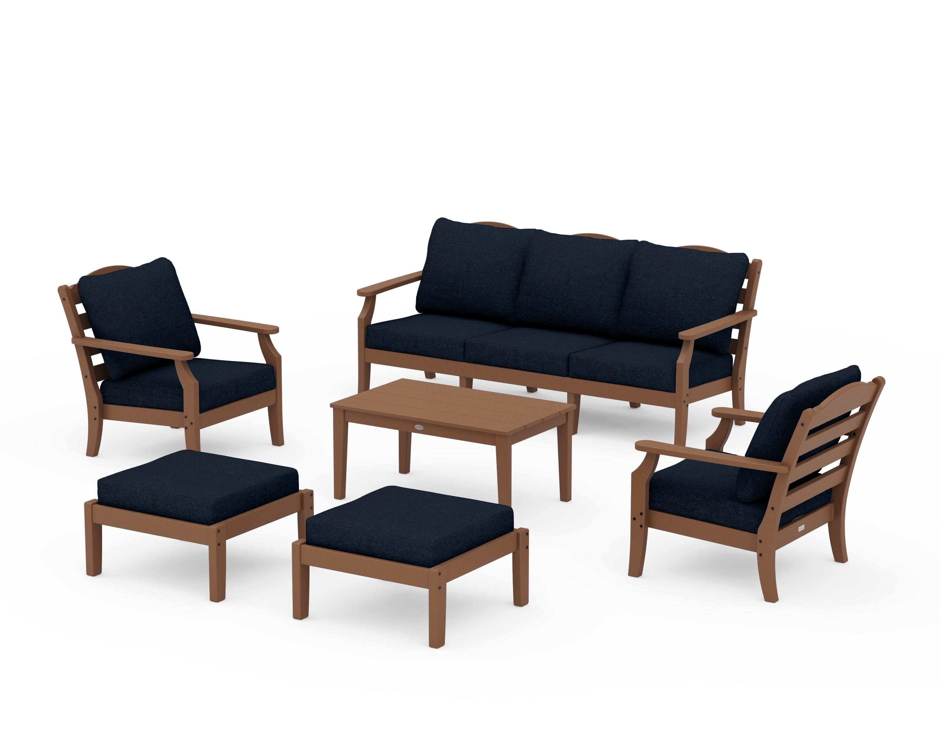 Draper James™ by  POLYWOOD® Savannah 6-Piece Lounge Sofa Set in Teak / Marine Indigo