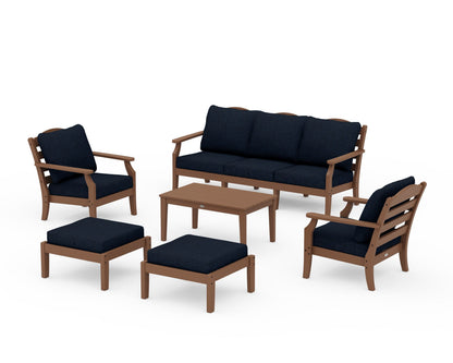 Draper James™ by  POLYWOOD® Savannah 6-Piece Lounge Sofa Set in Teak / Marine Indigo