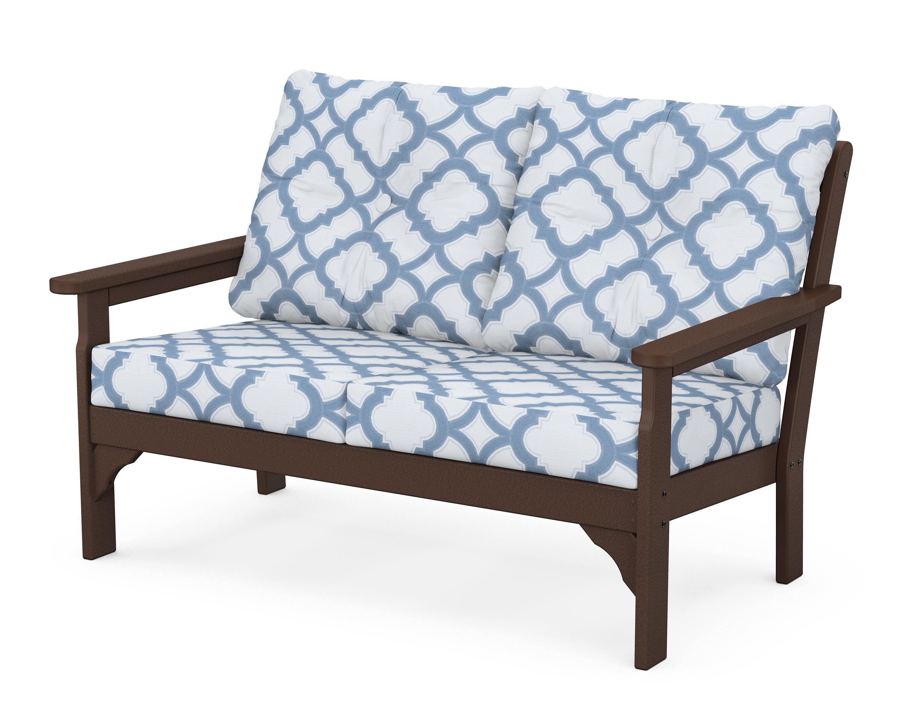 POLYWOOD® Vineyard Deep Seating Loveseat in Mahogany / Trellis Sky Blue