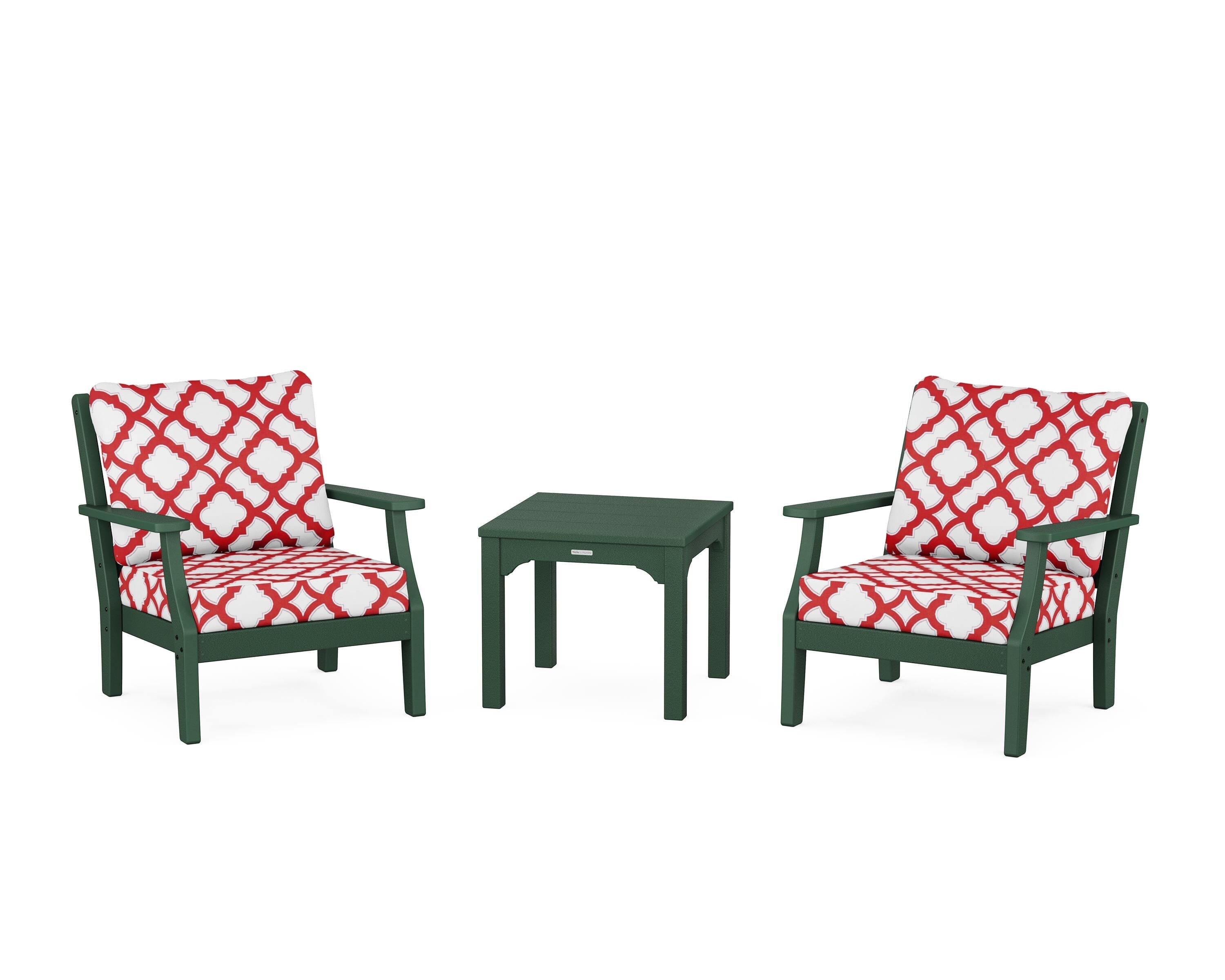 Martha Stewart by POLYWOOD® Chinoiserie 3-Piece Deep Seating Set in Green / Trellis Crimson