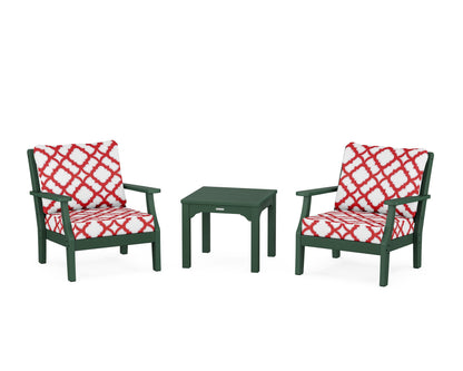 Martha Stewart by POLYWOOD® Chinoiserie 3-Piece Deep Seating Set in Green / Trellis Crimson