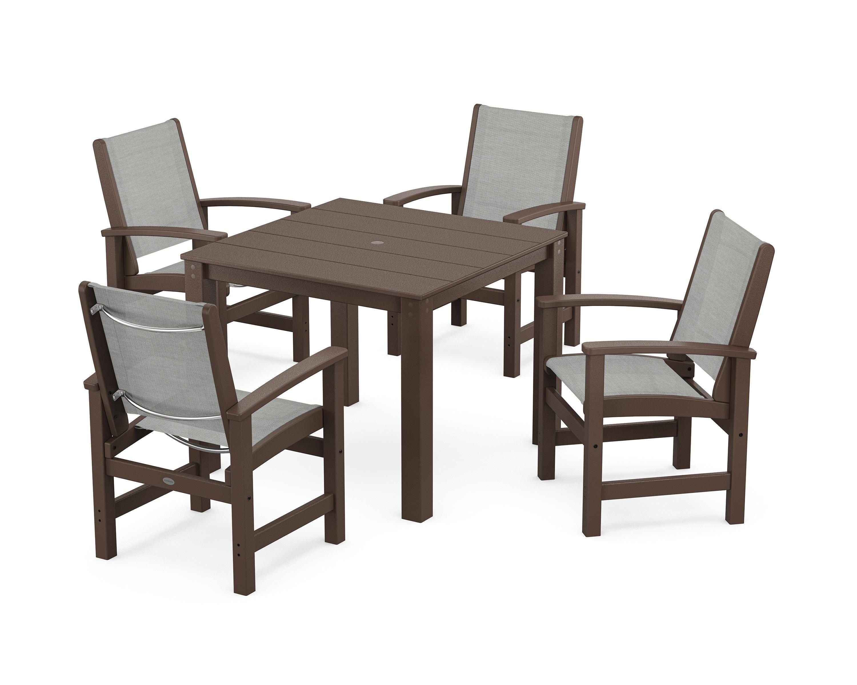 POLYWOOD® Coastal 5-Piece Parsons Dining Set in Mahogany / Metallic Sling
