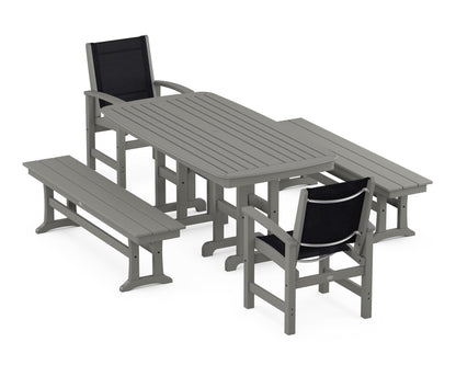 POLYWOOD® Coastal 5-Piece Dining Set in Slate Grey / Black Sling