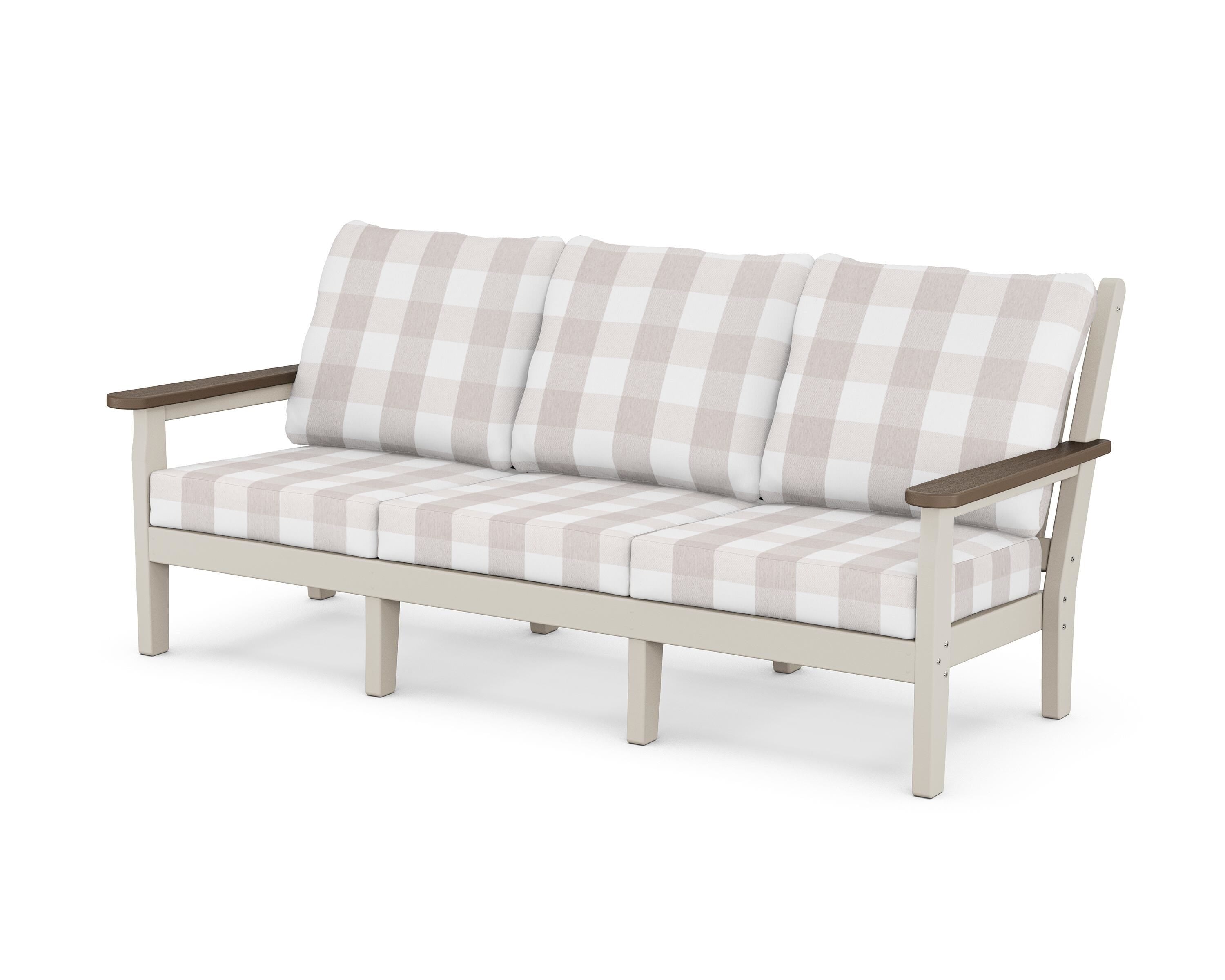 POLYWOOD® Chippendale Deep Seating Sofa in Sand / Kona / Buffalo Plaid Dune Burlap