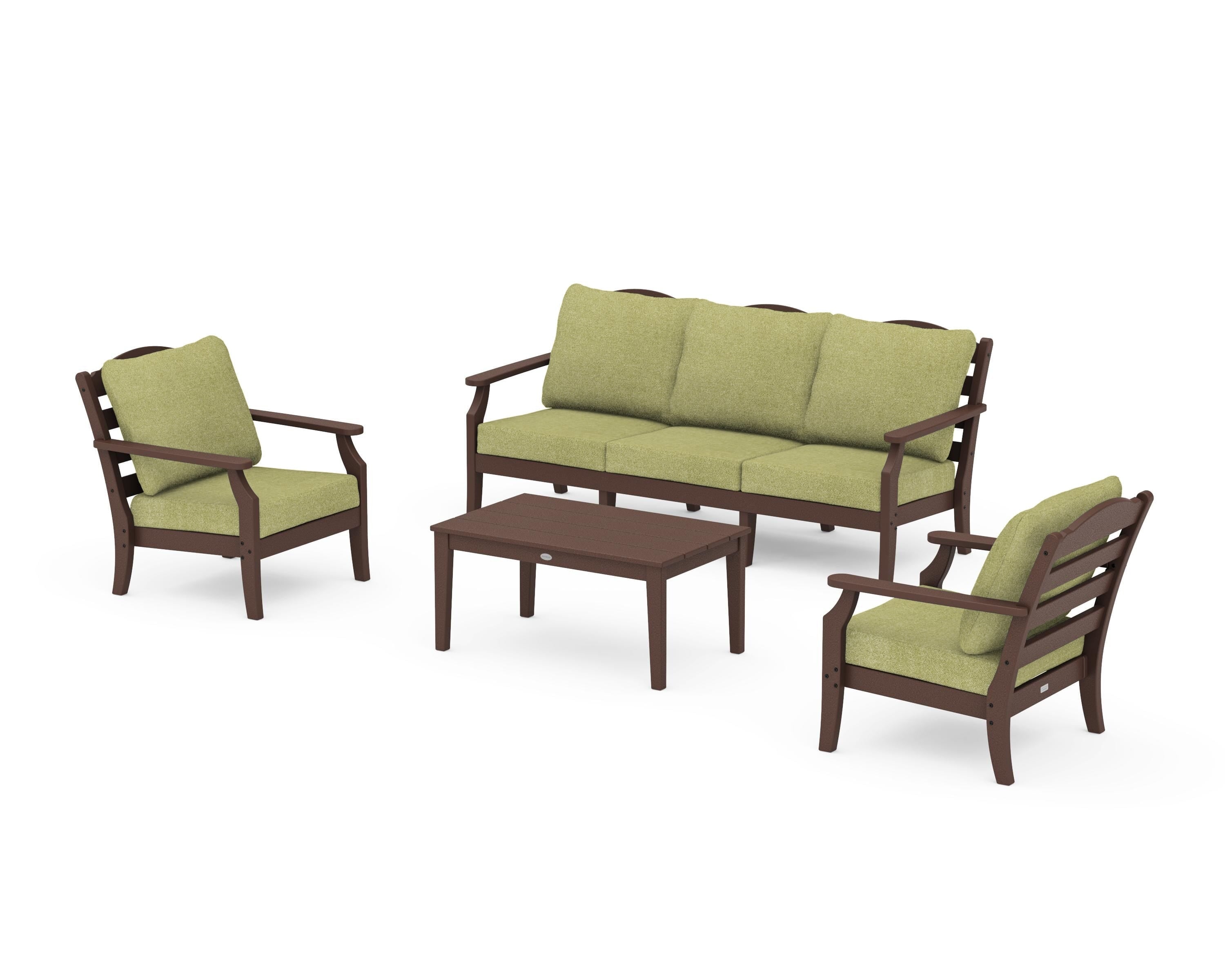 Draper James™ by  POLYWOOD® Savannah 4-Piece Deep Seating Set with Sofa in Mahogany / Chartreuse Boucle