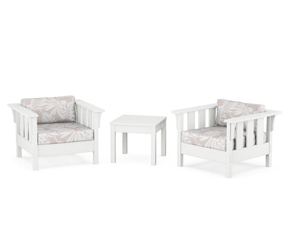 Martha Stewart by POLYWOOD® Acadia 3-Piece Deep Seating Set in White / Leaf Dune Burlap