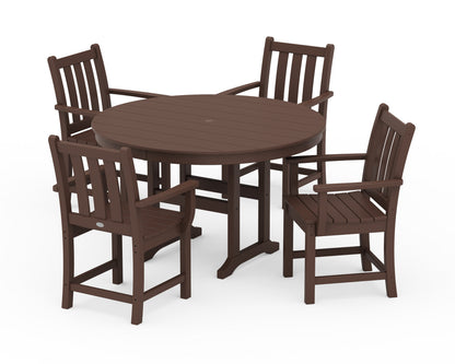 POLYWOOD® Traditional Garden 5-Piece Round Farmhouse Dining Set in Mahogany