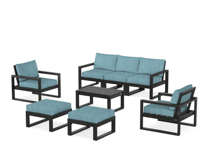 POLYWOOD® EDGE Sectional 8-Piece Lounge Sofa Set in Black / Lattice Sky Blue