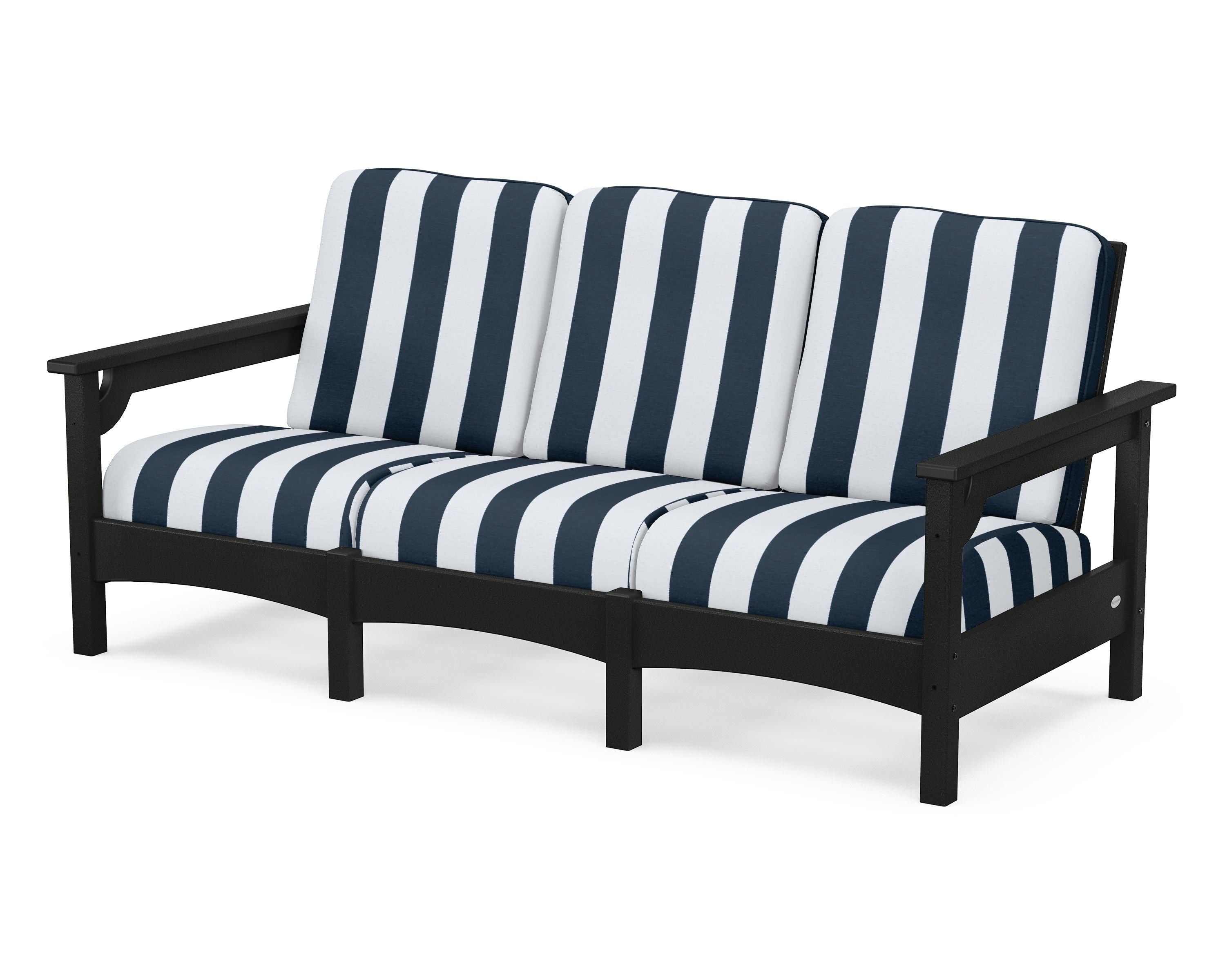 POLYWOOD® Club Sofa in Black / Cabana Stripe Marine Indigo