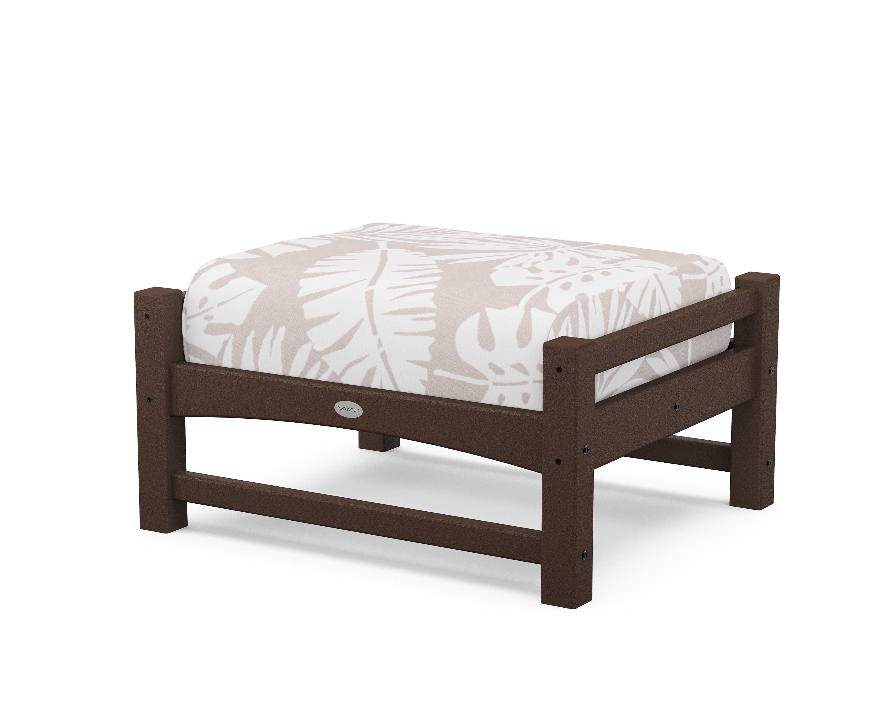 POLYWOOD® Club Ottoman in Mahogany / Leaf Dune Burlap