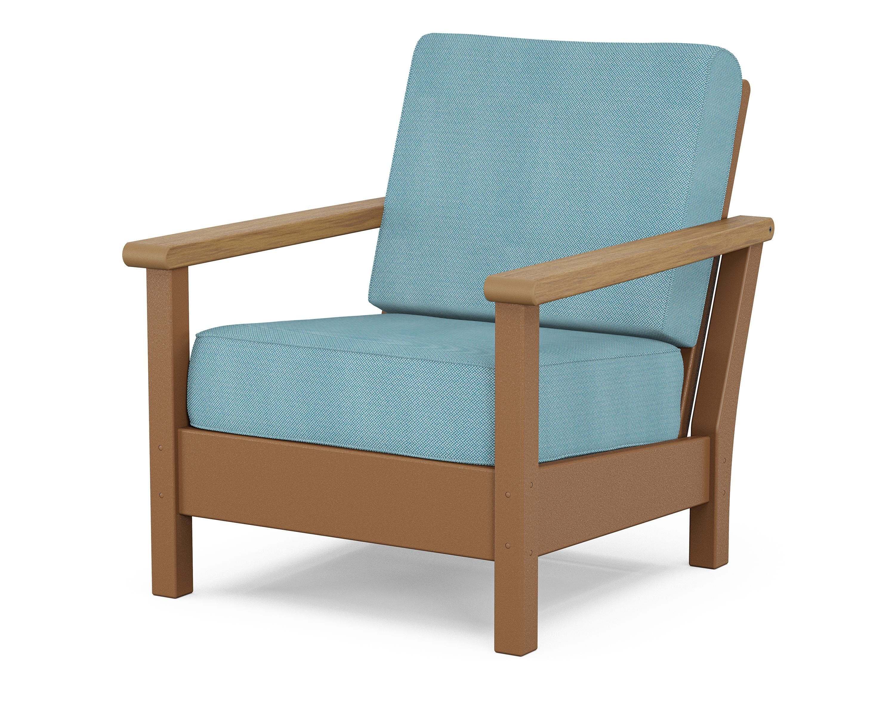 POLYWOOD® Harbour Deep Seating Chair in Teak / Natural / Lattice Sky Blue