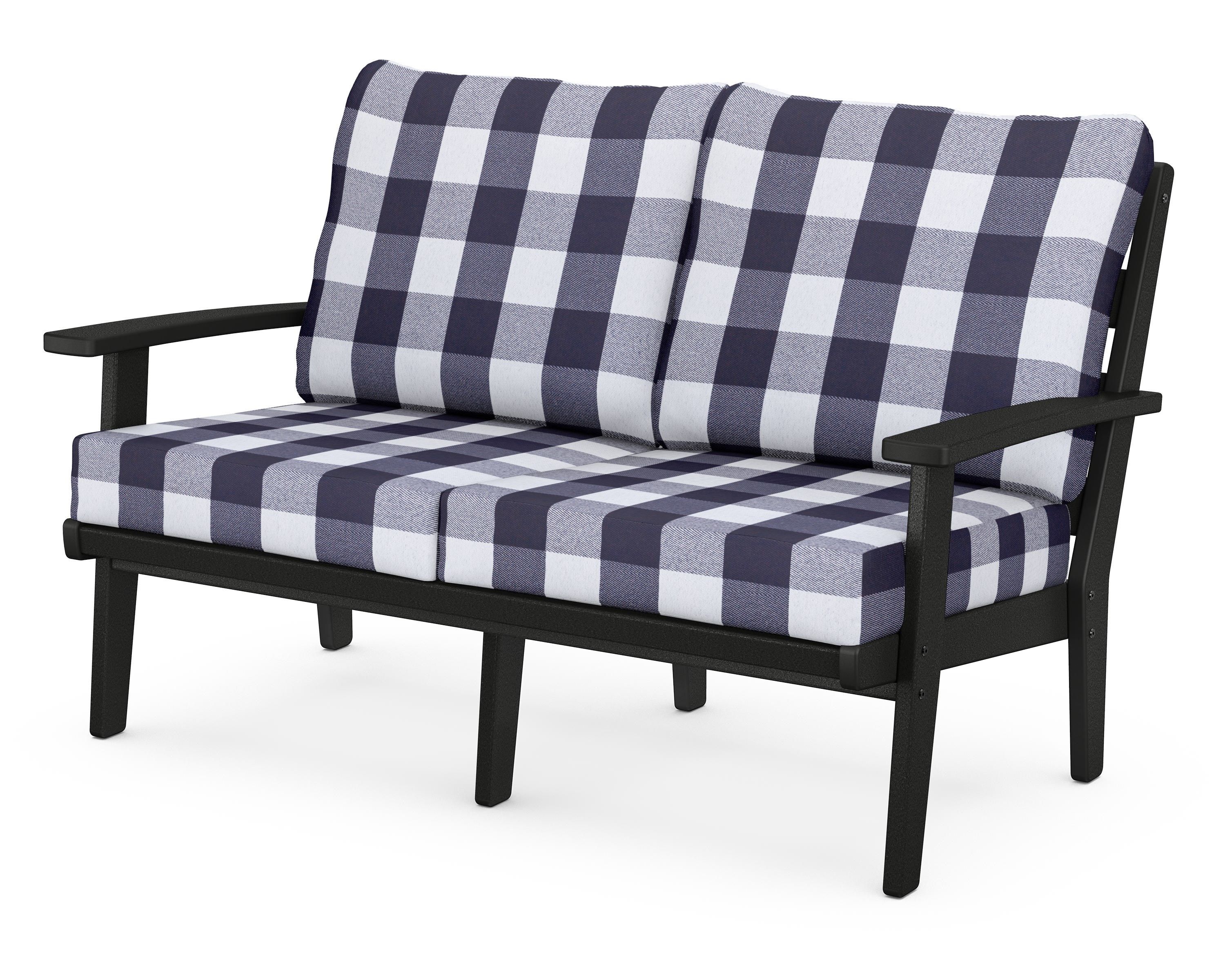 POLYWOOD® Grant Park Deep Seating Loveseat in Black / Buffalo Plaid Navy