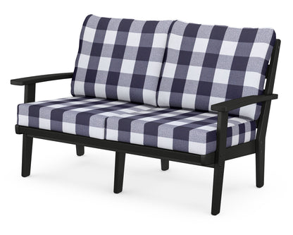 POLYWOOD® Grant Park Deep Seating Loveseat in Black / Buffalo Plaid Navy