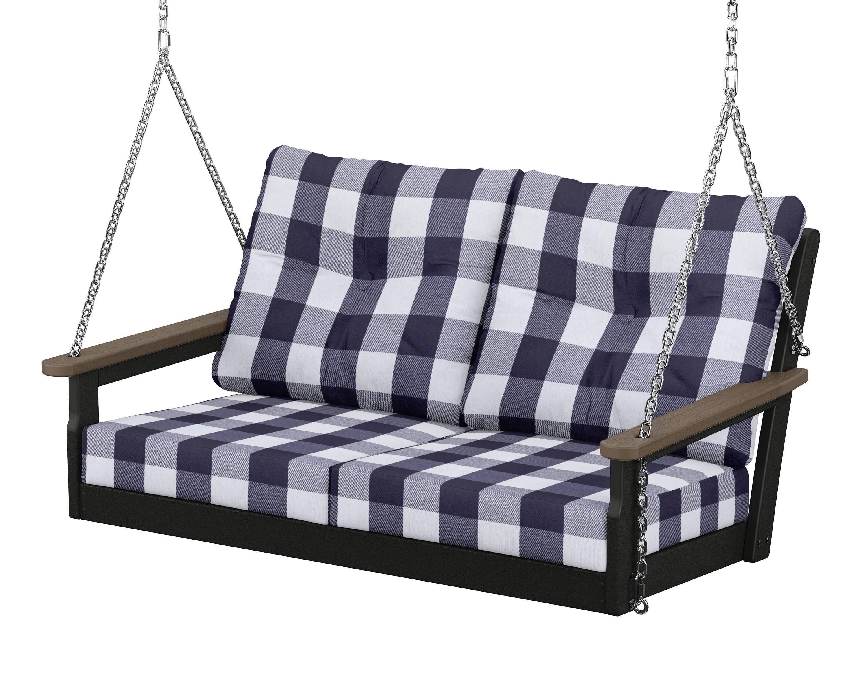 POLYWOOD® Vineyard Deep Seating Swing in Black / Kona / Buffalo Plaid Navy