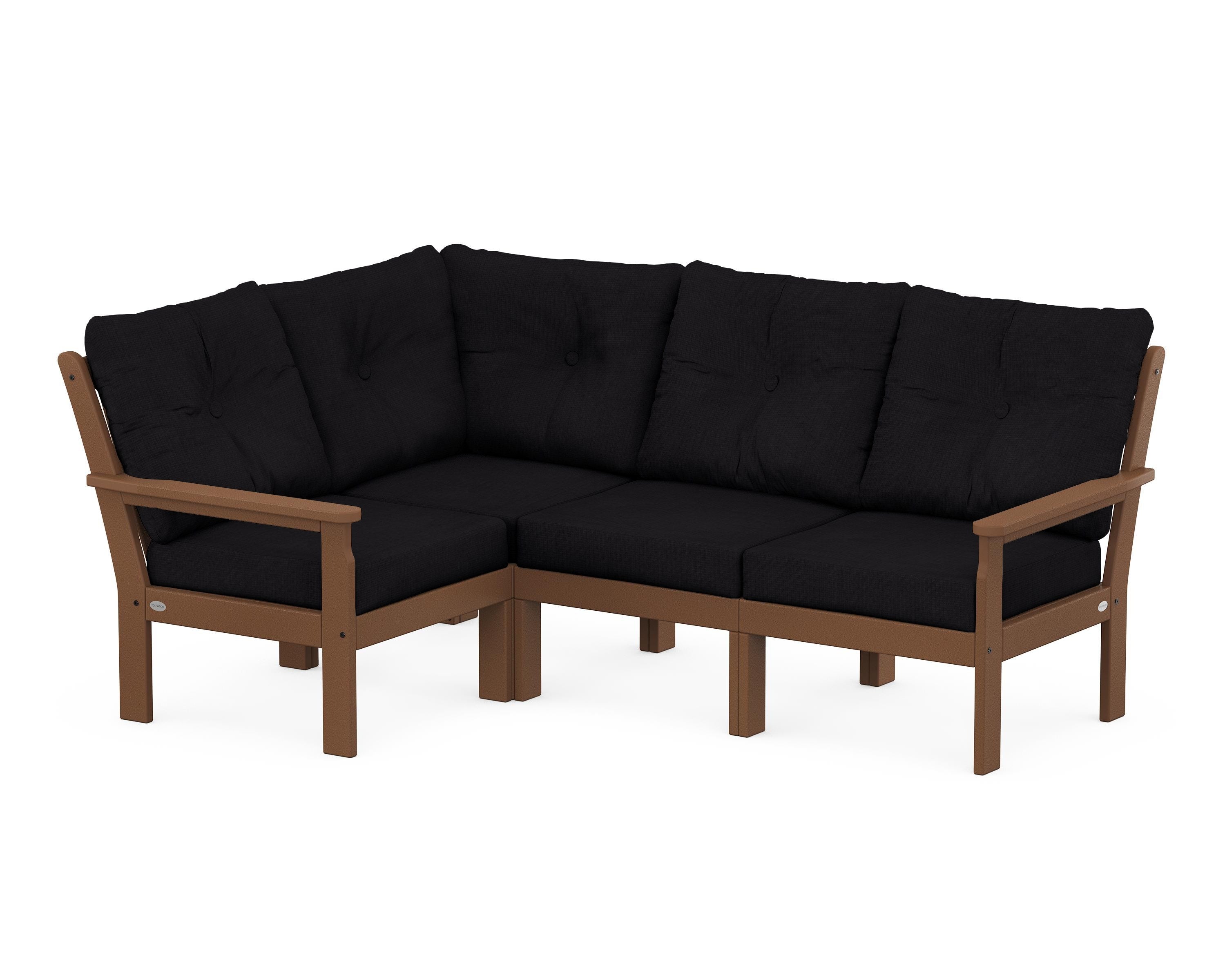 POLYWOOD® Vineyard 4-Piece Sectional in Teak / Midnight Linen