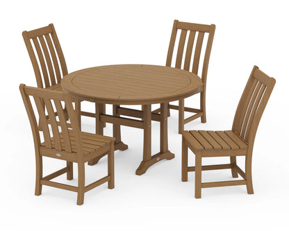 Vineyard Side Chair 5-Piece Round Dining Set With Trestle Legs