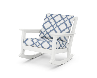 POLYWOOD® Chippendale Deep Seating Rocking Chair in White / Trellis Sky Blue