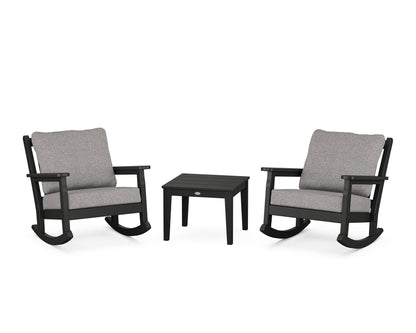 POLYWOOD® Chippendale 3-Piece Deep Seating Rocker Set in Black / Grey Mist