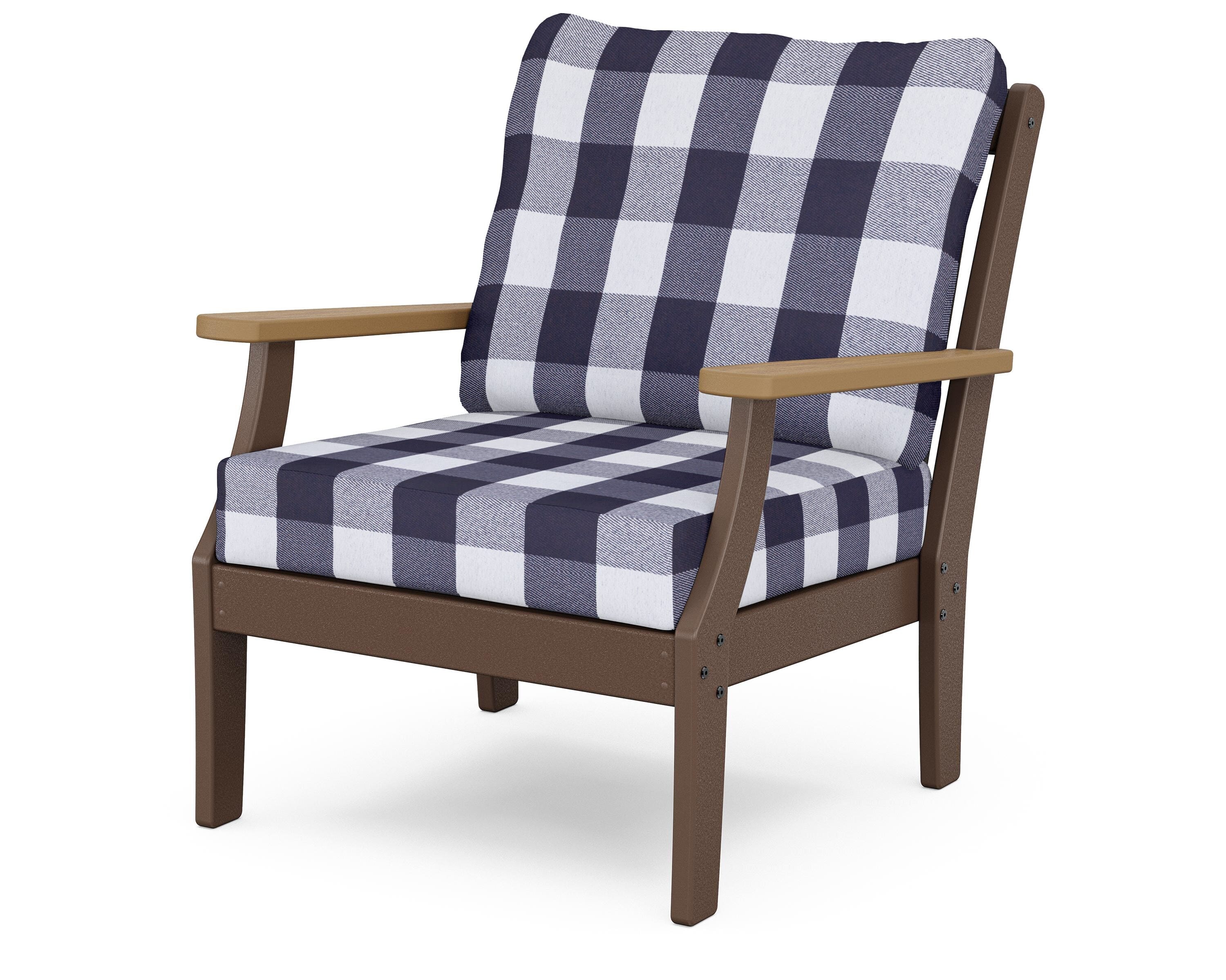 POLYWOOD® Braxton Deep Seating Chair in Mahogany / Natural / Buffalo Plaid Navy