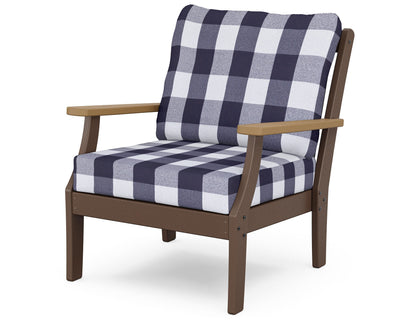 POLYWOOD® Braxton Deep Seating Chair in Mahogany / Natural / Buffalo Plaid Navy